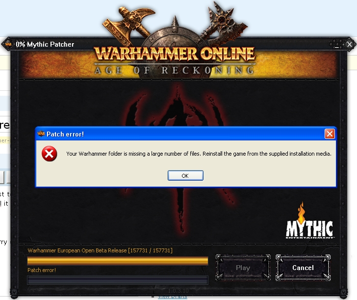 Your Warhammer folder is missing a large number of files. Reinstall the game from the supplied installation media.